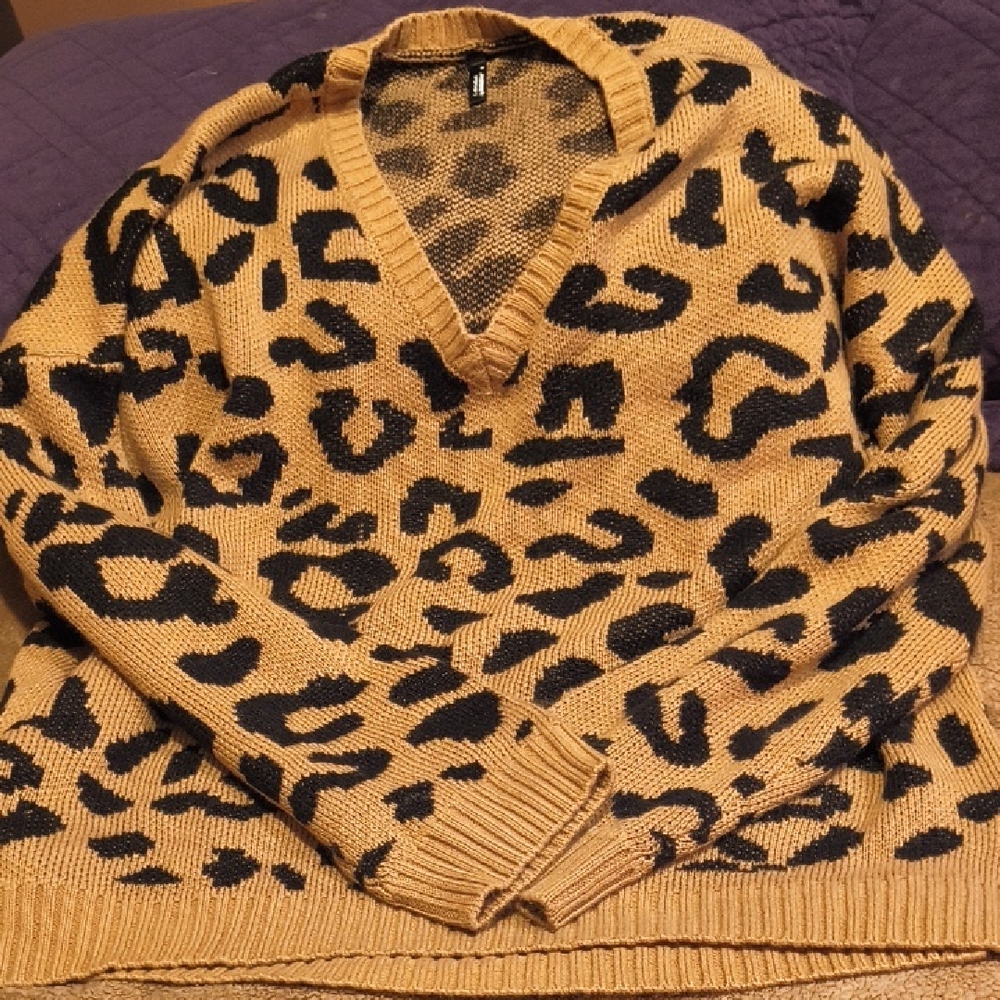 Stylish Leopard Print V-Neck Sweater